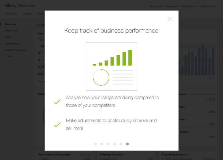 Tour step "Keep track of business performance" with tips on comparing listings to competitors